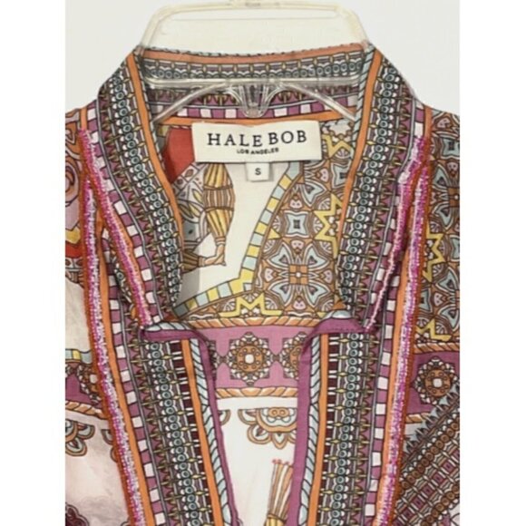 HALE BOB Joanna Voile Fuchsia Beaded Long Flared Sleeve Tunic Top Blouse - Picture 11 of 12